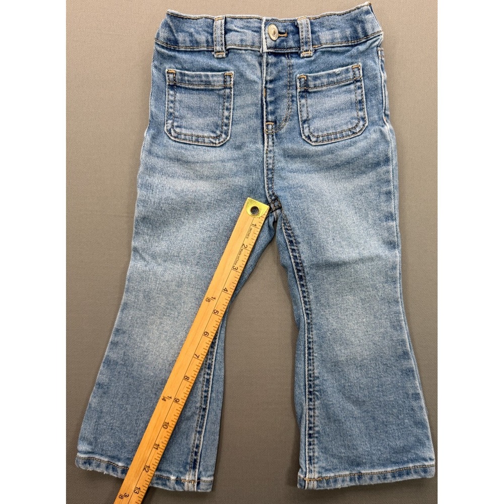 Wonder Nation Flare Jeans Bell Bottom Stretch Denim Blue Patch Pocket Toddler 2T - Picture 7 of 14